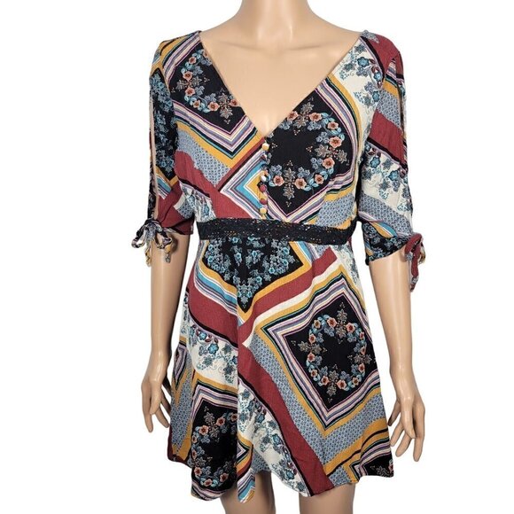 Shyanne Women's Country/Boho Wear Mixed Media 3/4 Sleeve Dress Size L - Picture 1 of 10
